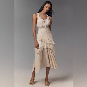Anthropologie Cream Lace High Low Dress NEW size M/L